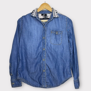BDG Chambray‎ Tribal Denim Button Down Long Sleeve Top Urban Outfitters XS